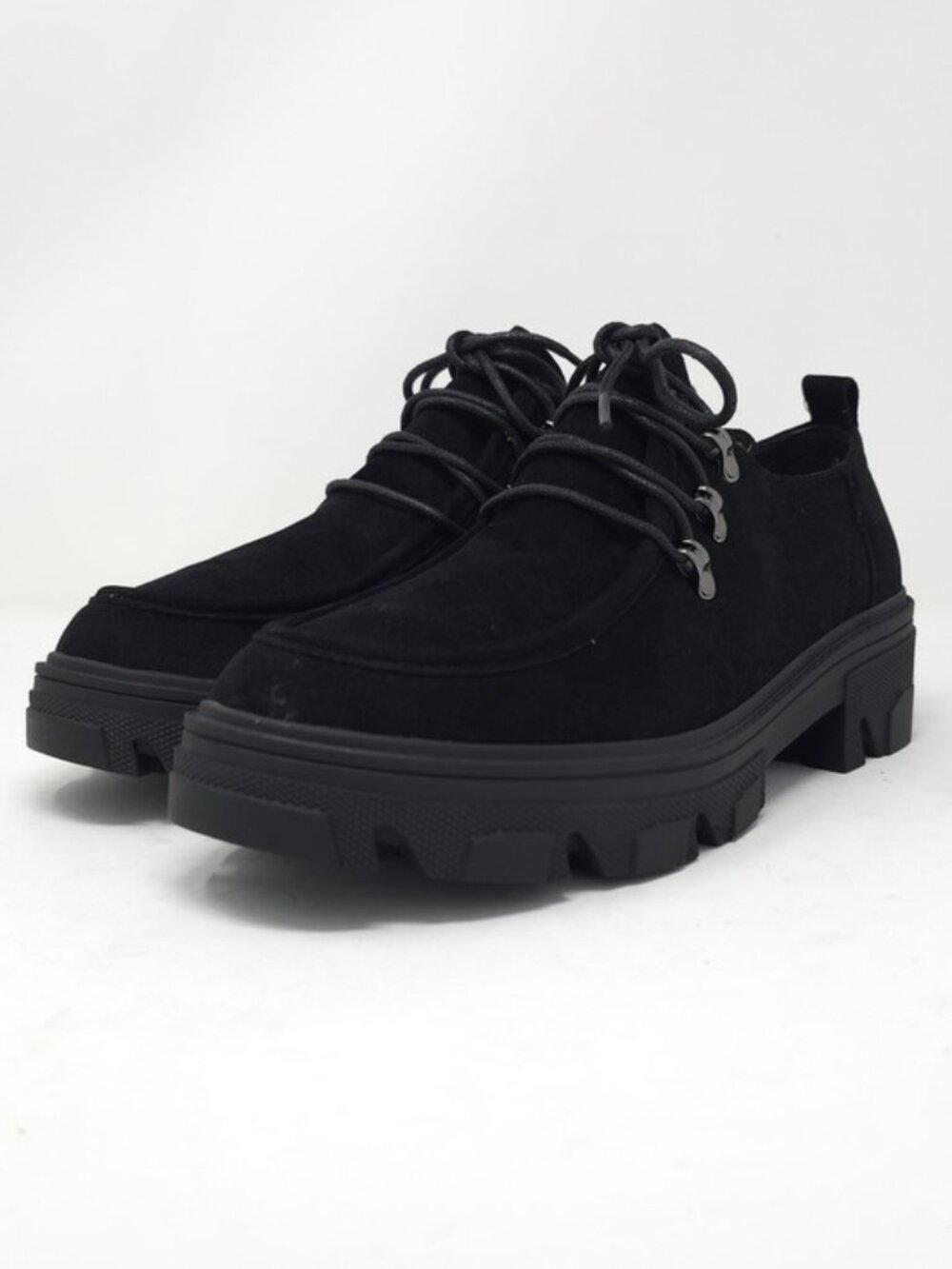Black Faux Suede Chunky Platform Oxford Casual Lace Up Lug Sole